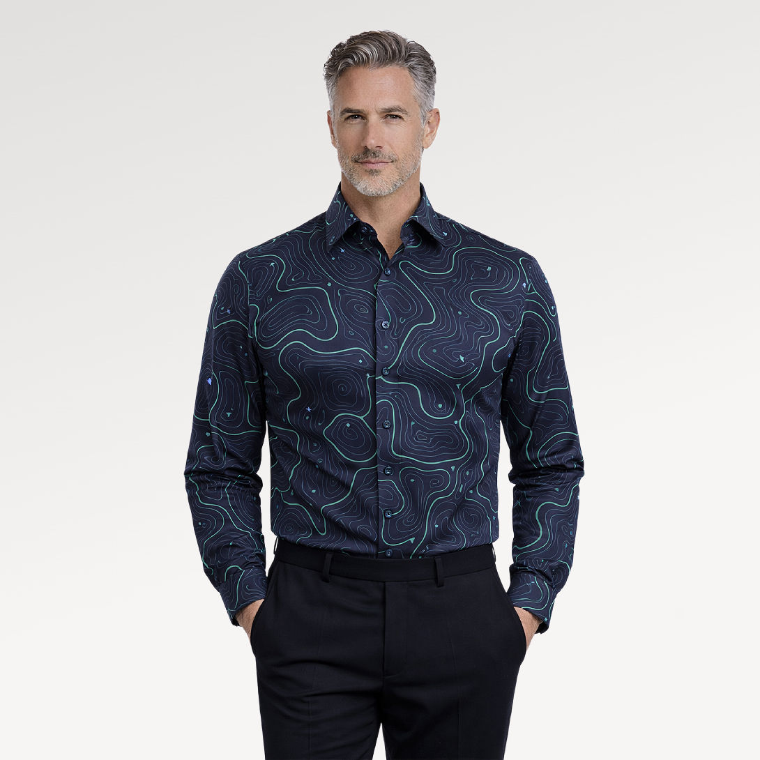 Chemise habillée en coton Konig Genève à motif topographique