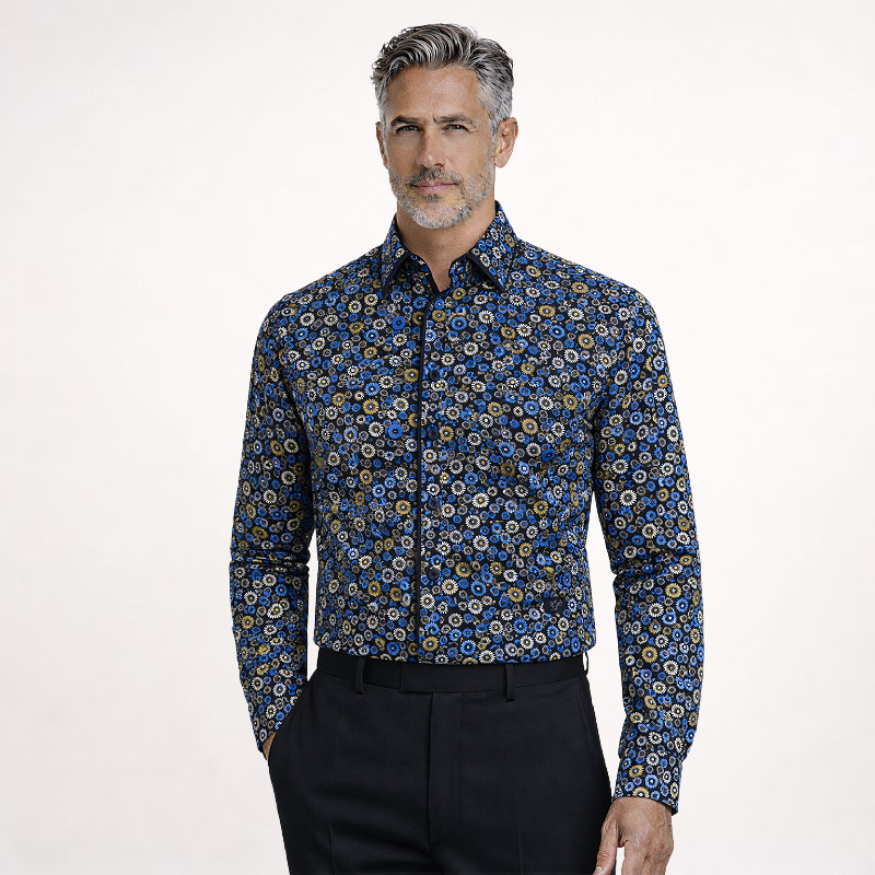 Konig Genève Cotton Dress Shirt for Men Colorful Floral Pattern