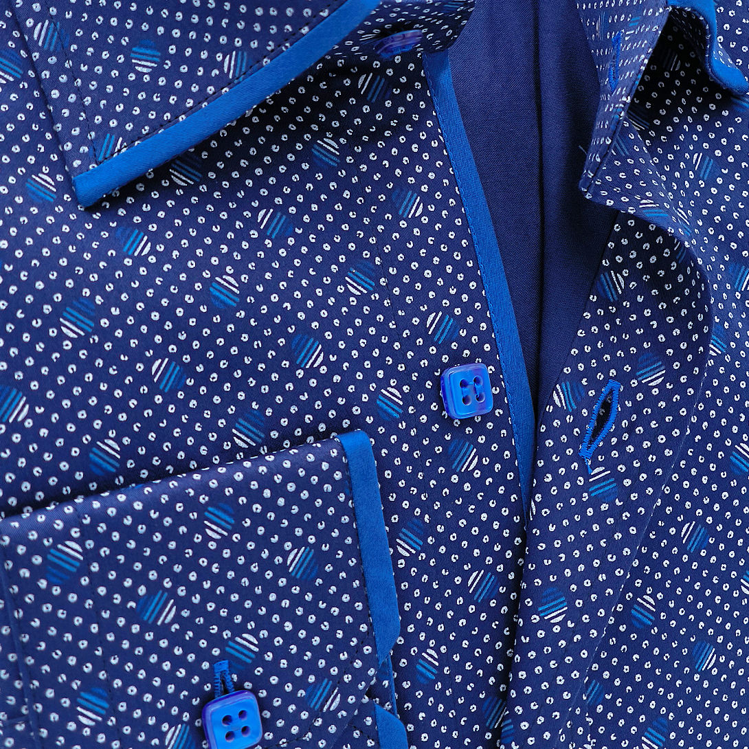Konig Genève Blue Polka Dot Pure Cotton Long Sleeves Dress Shirt for Men
