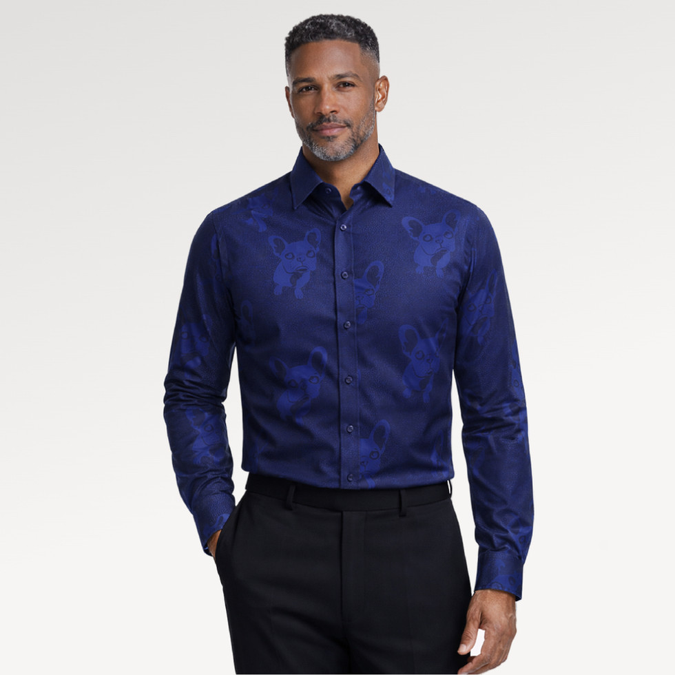 Konig Genève Cotton Dress Shirt for Men French Bulldog