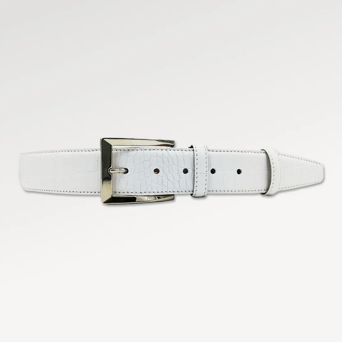 Konig Genève White Calfskin Crocodile Leather Belt for Men 4cm