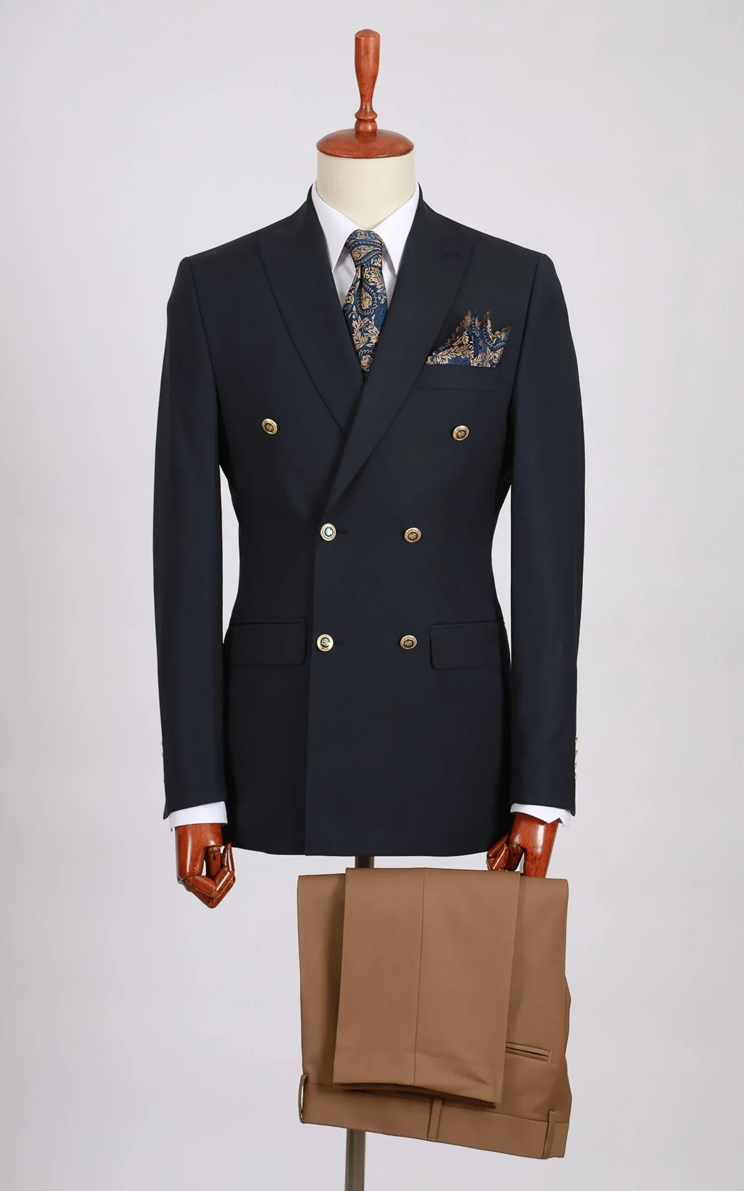 Konig Genève Veste de Costume Blazer Double Boutonnage en Pure Laine Bleu Marine pour Homme