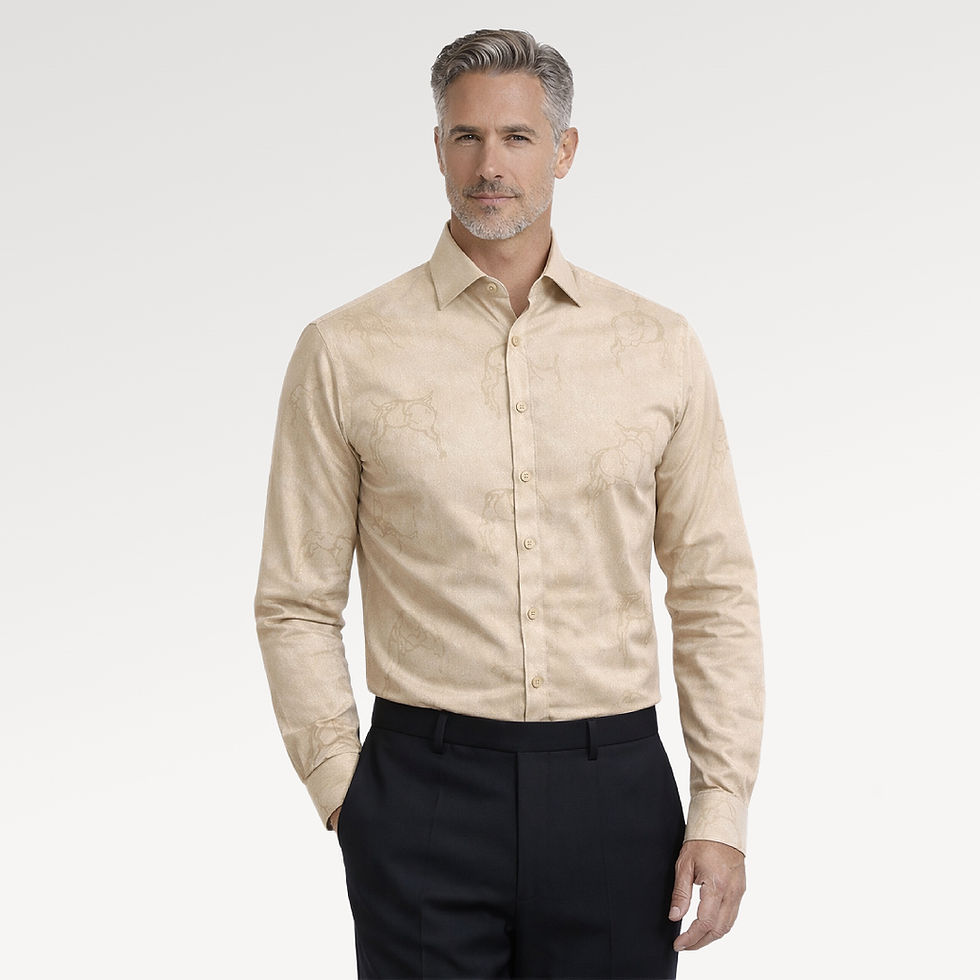 Konig Genève Cotton Dress Shirt for Men Beige Horse Pattern