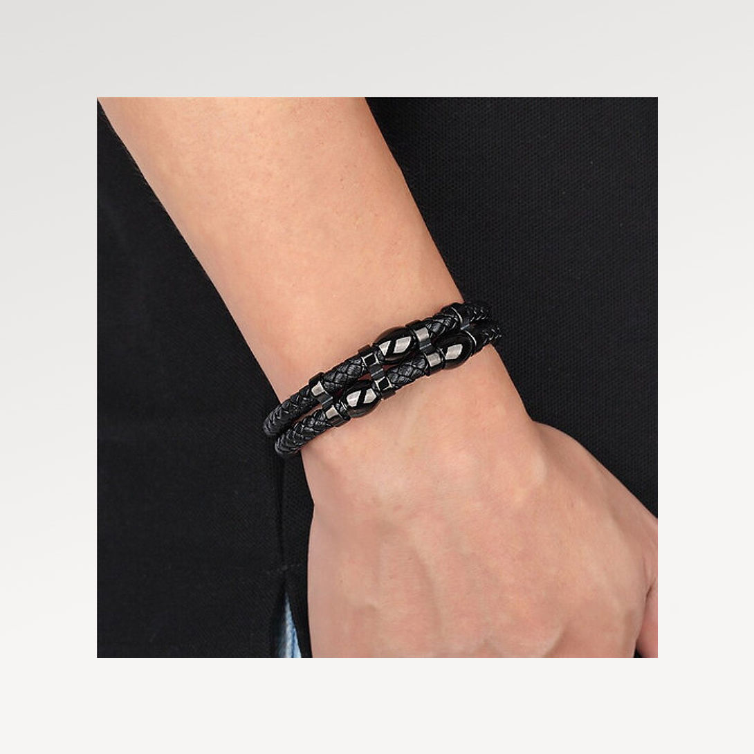 Bracelet Konig Genève DB en acier et cuir tressé pour homme