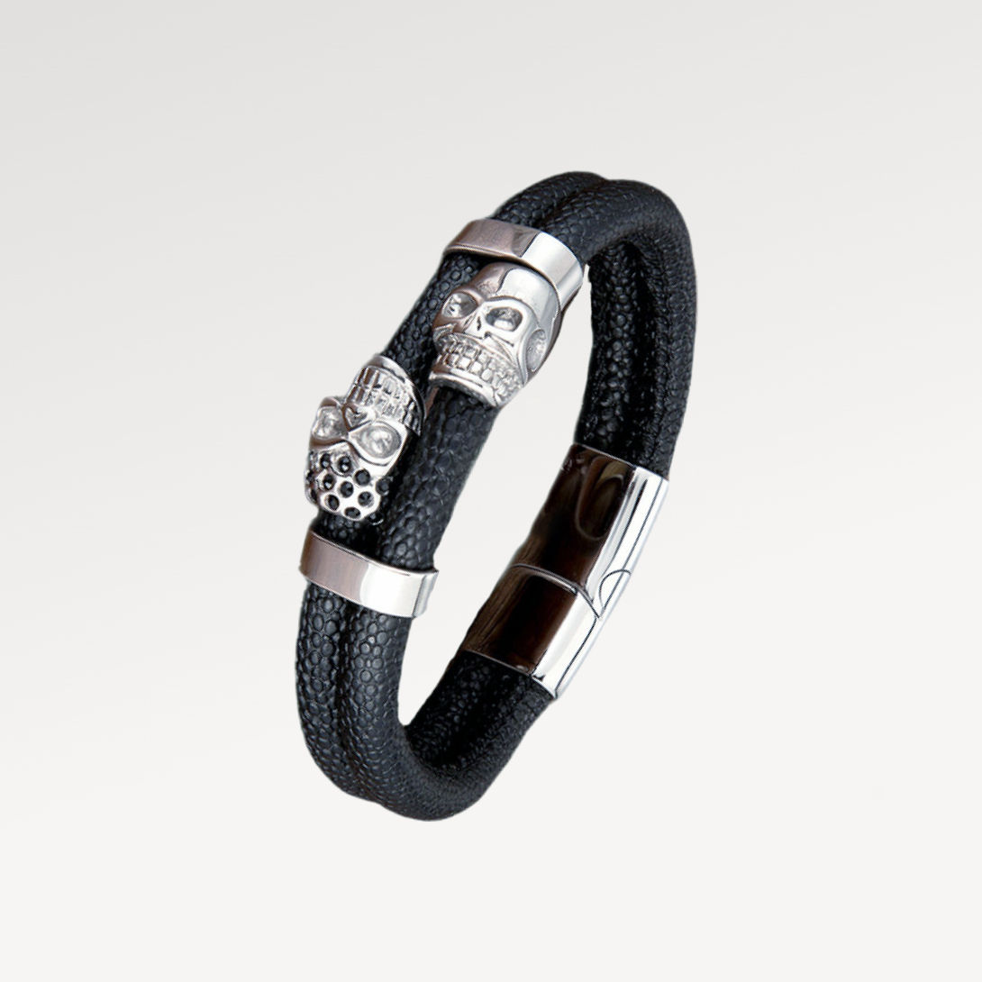 Bracelet Konig Genève SK en acier et cuir pour homme