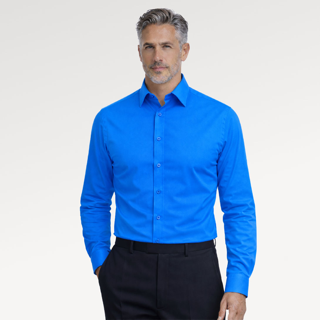 Konig Genève Cotton Dress Shirt for Men Plain Electric Blue
