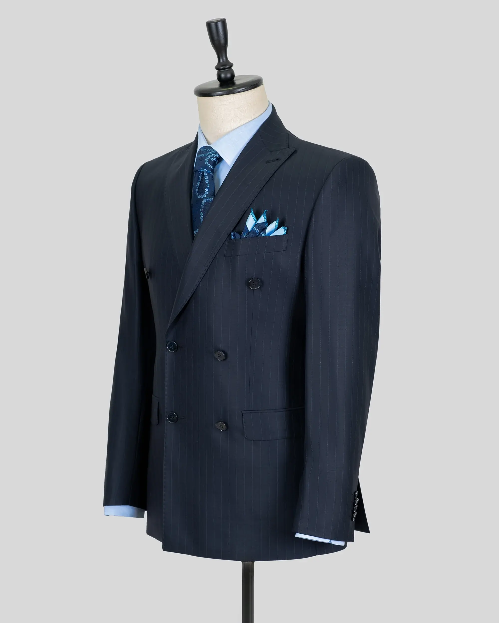 Konig Genève KS778A Navy Blue Double Breasted Pure Wool Suit for Men