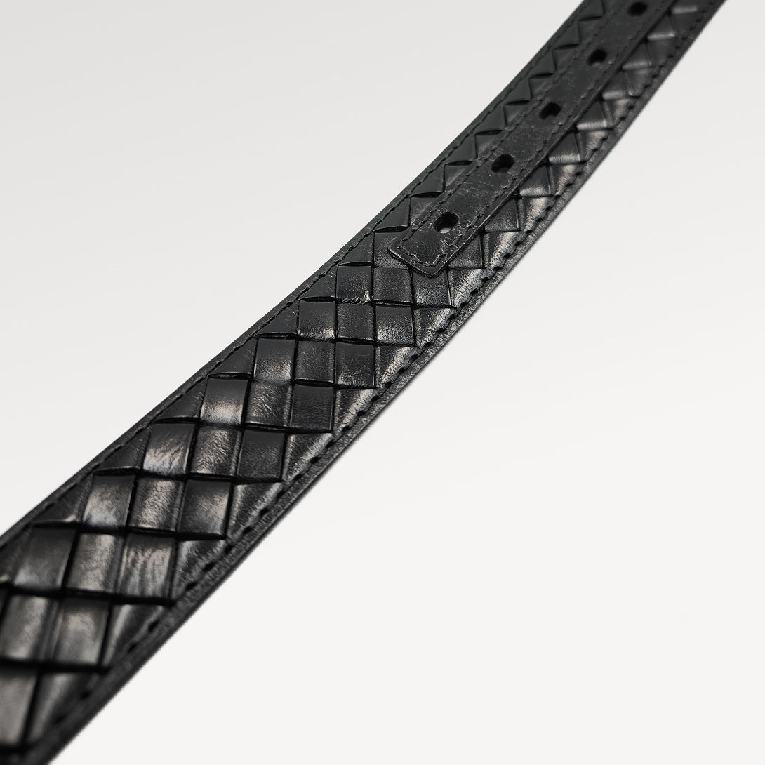 Konig Genève Woven Calfskin Leather Belt for Men 4cm