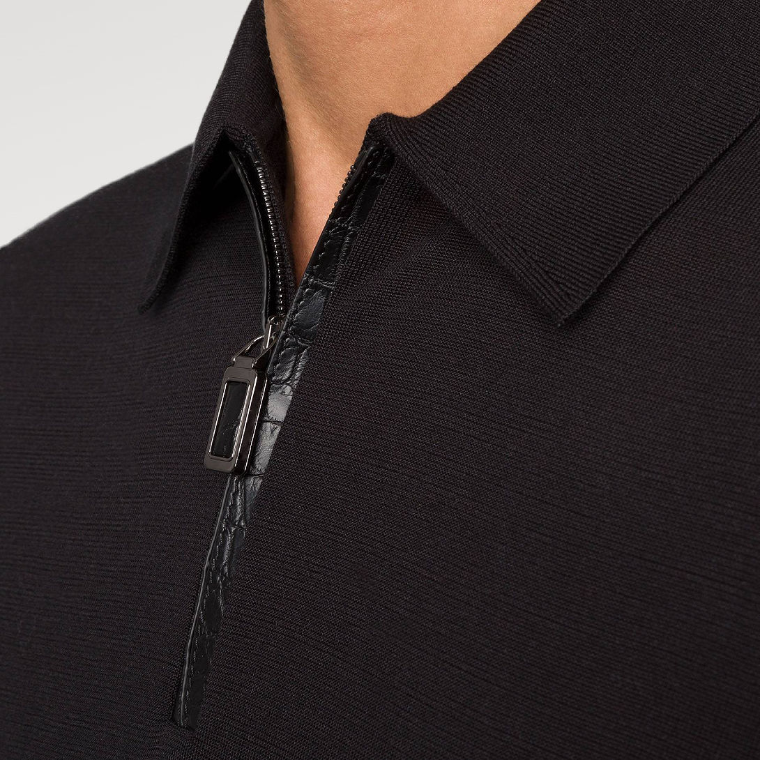Konig Genève Silk Zip Polo Shirt for Men Black