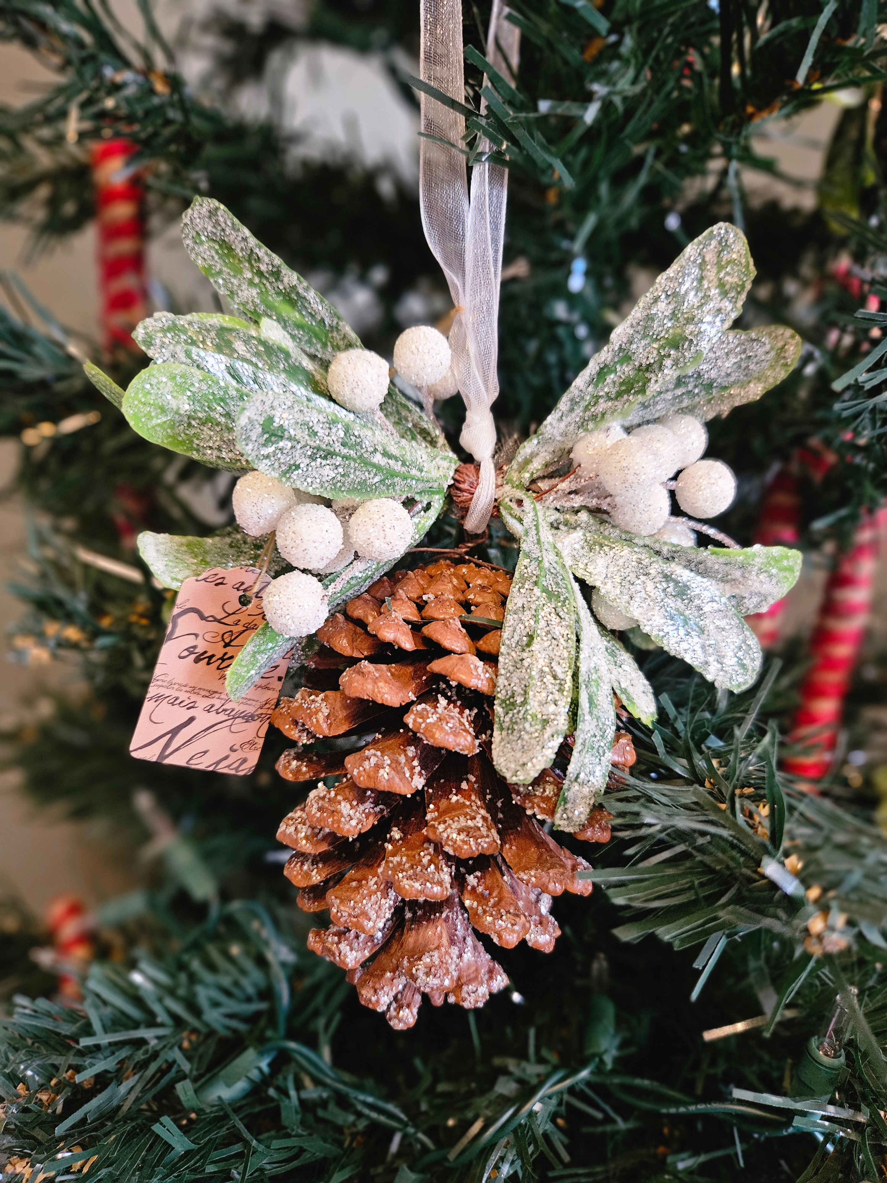 Frosted Mistletoe Pinecones