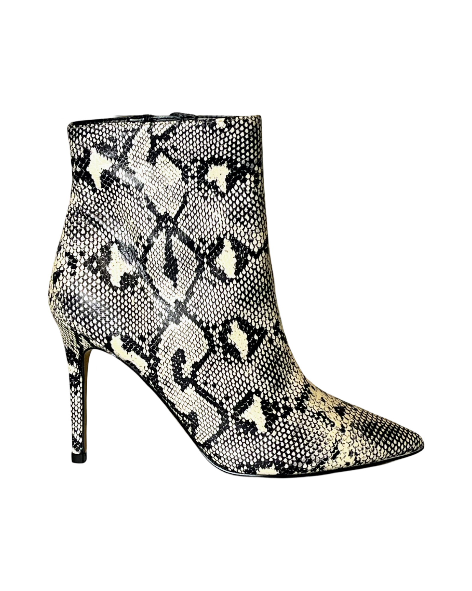 Camen Black/White Snakeskin Bootie