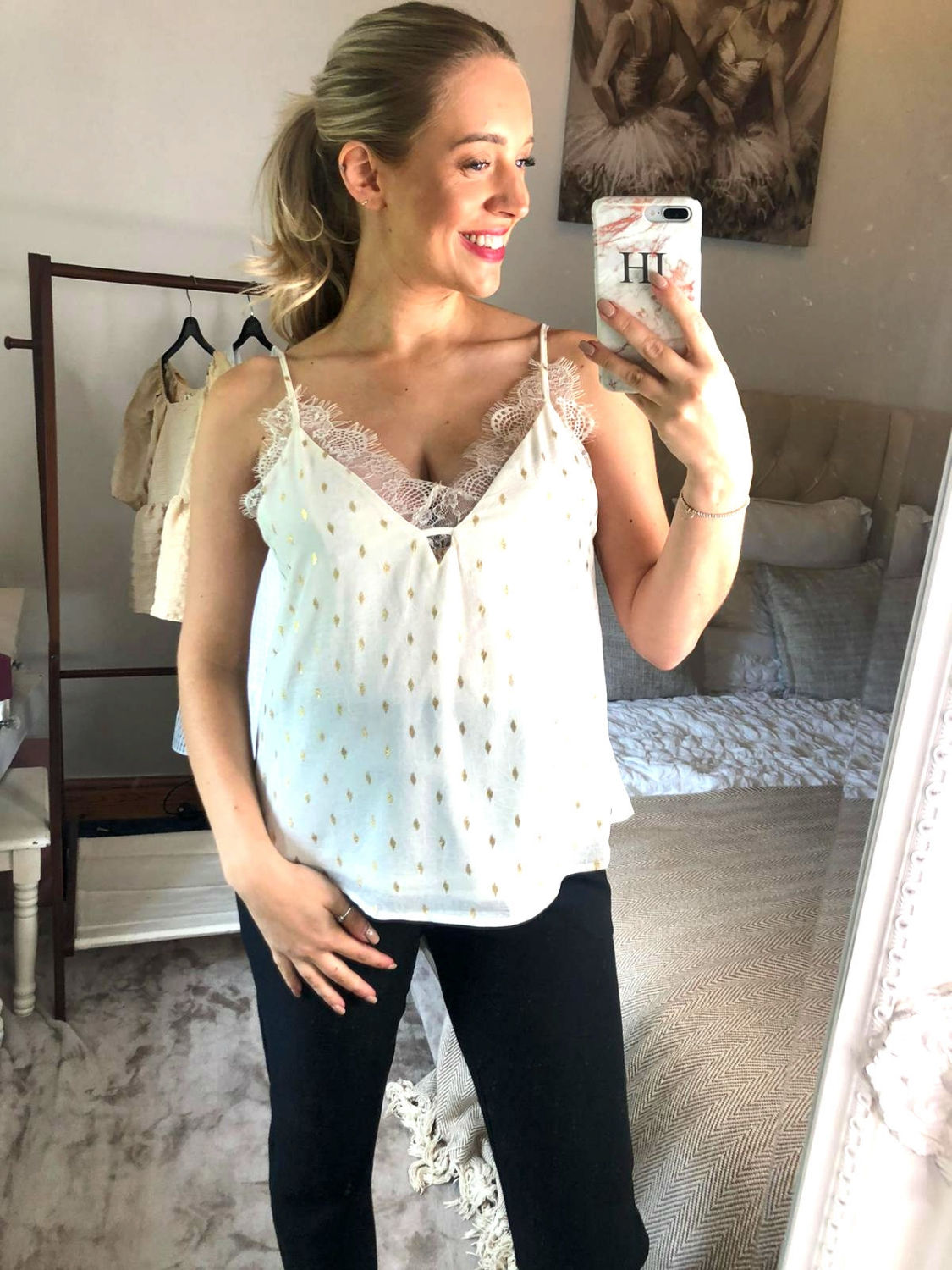 Lurex Dot Lace Insert Cami