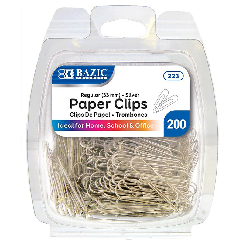 Essential Silver Paper Clips 33mm - 200 Count