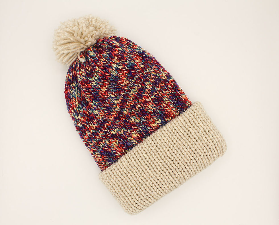 Thumbnail: Fold-Up Brim Beanie with Pom Pom