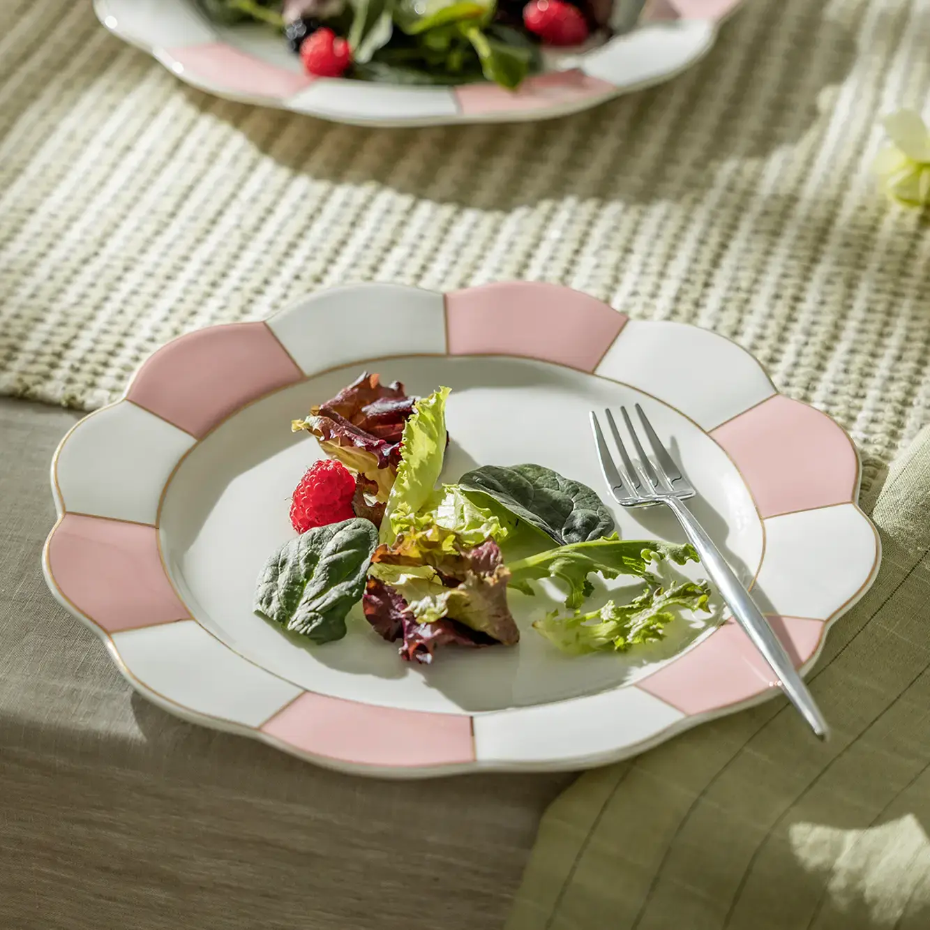 Pink and Gold Scallop 11" Fine Porcelain Dinner Plate