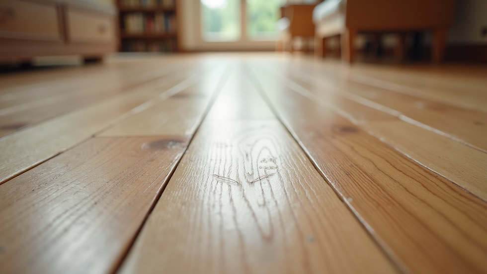 Eye-level view of a timber floor with a repaired scratch blending seamlessly