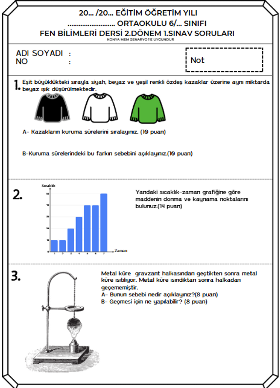 6.SINIF FEN BİLİMLERİ 2.DÖNEM 1.YAZILI MEB SENARYO-1