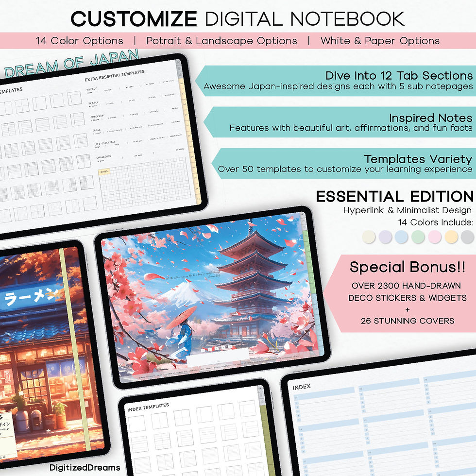 Digital Notebook, Japan Notebook, Digital Planner, customize digital notebook, digital notebook, GoodNotes stickers