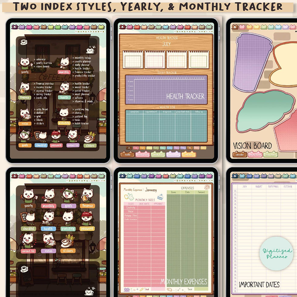Thumbnail: Digital Planner Cute Cat Pastel Portrait 2026, 2027, Undated for iPad Planner