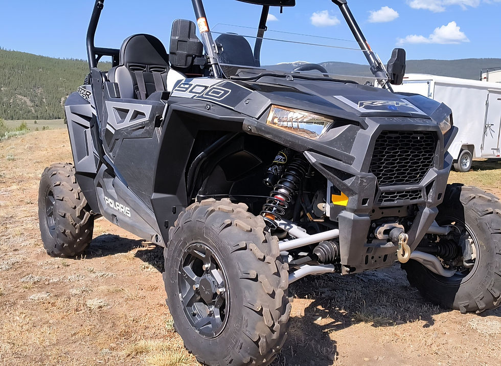 High angle view of a rugged UTV suspension system with Bandit shocks installed