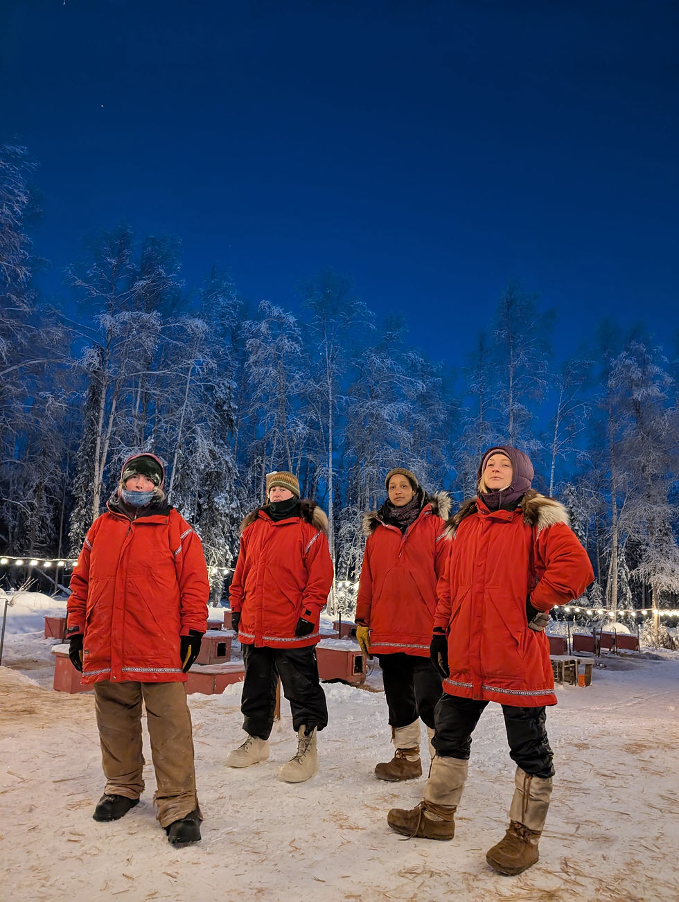 Our mushing crew: (left to right)Skylar, Olivia, Me, Anna.