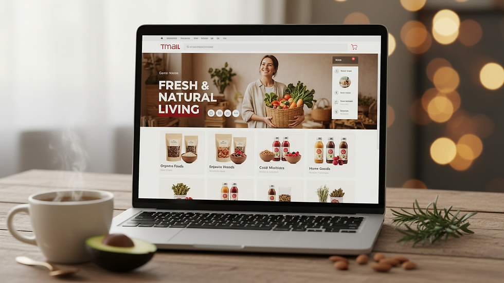 Eye-level view of a busy Tmall online store interface on a laptop