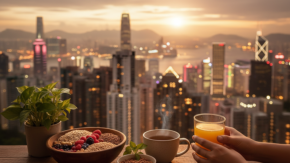 Eye-level view of Hong Kong city skyline with business district