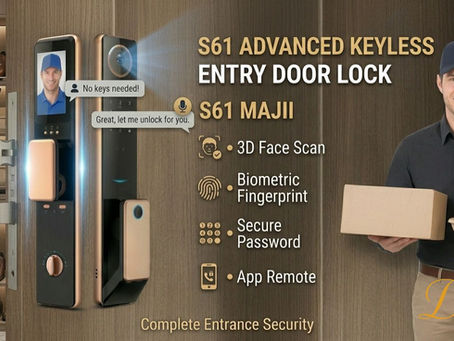 S61 3D face recognition smart lock installed on luxury wood door