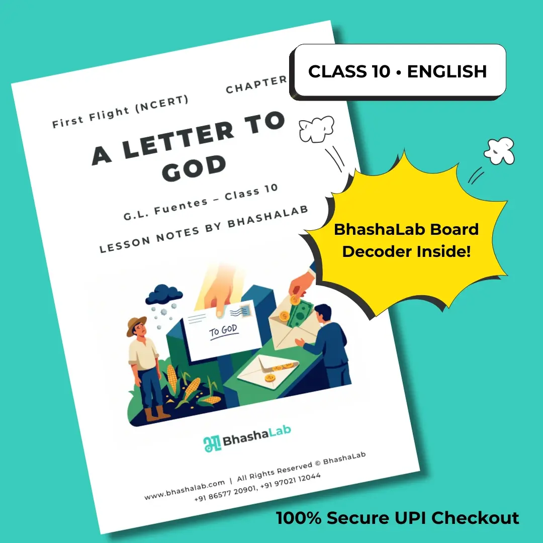 Cover graphic for the Class 10 English A Letter to God Notes PDF