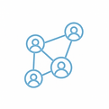An icon representing networking, featuring interconnected nodes or people, designed in a m