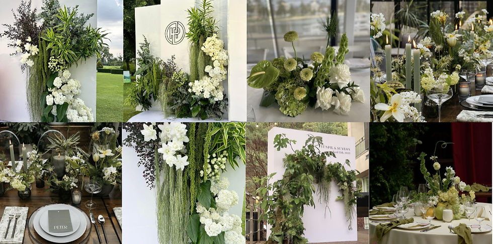 Inspiración de paleta de colores para boda en la playa con tonos durazno, dorado, terracota y rosa, incluyendo arreglos florales, decoración de mesas y detalles de ceremonia.