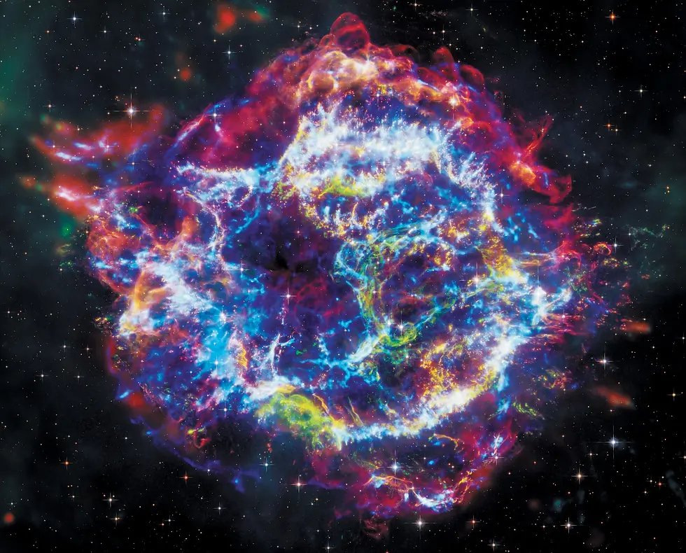 A supernova - a powerful and luminous explosion occurring during the last evolutionary stages of a massive star, or when a white dwarf is triggered into runaway nuclear fusion.