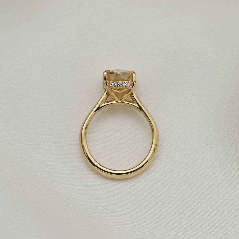 Thumbnail: Oval Yellow Diamond Hidden Halo Gold Engagement Ring Solitaire Cohar Jewellery