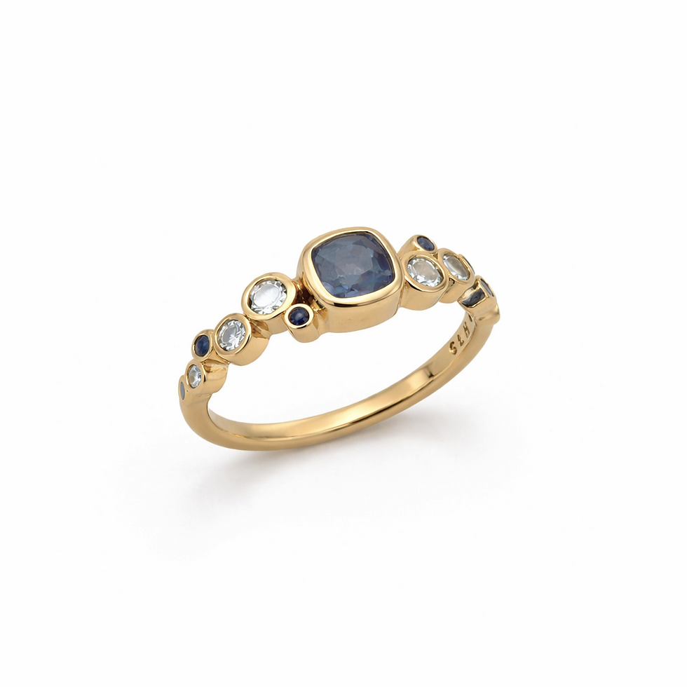 Sapphire Bezel Set Diamond Cluster Ring Engagement Gold