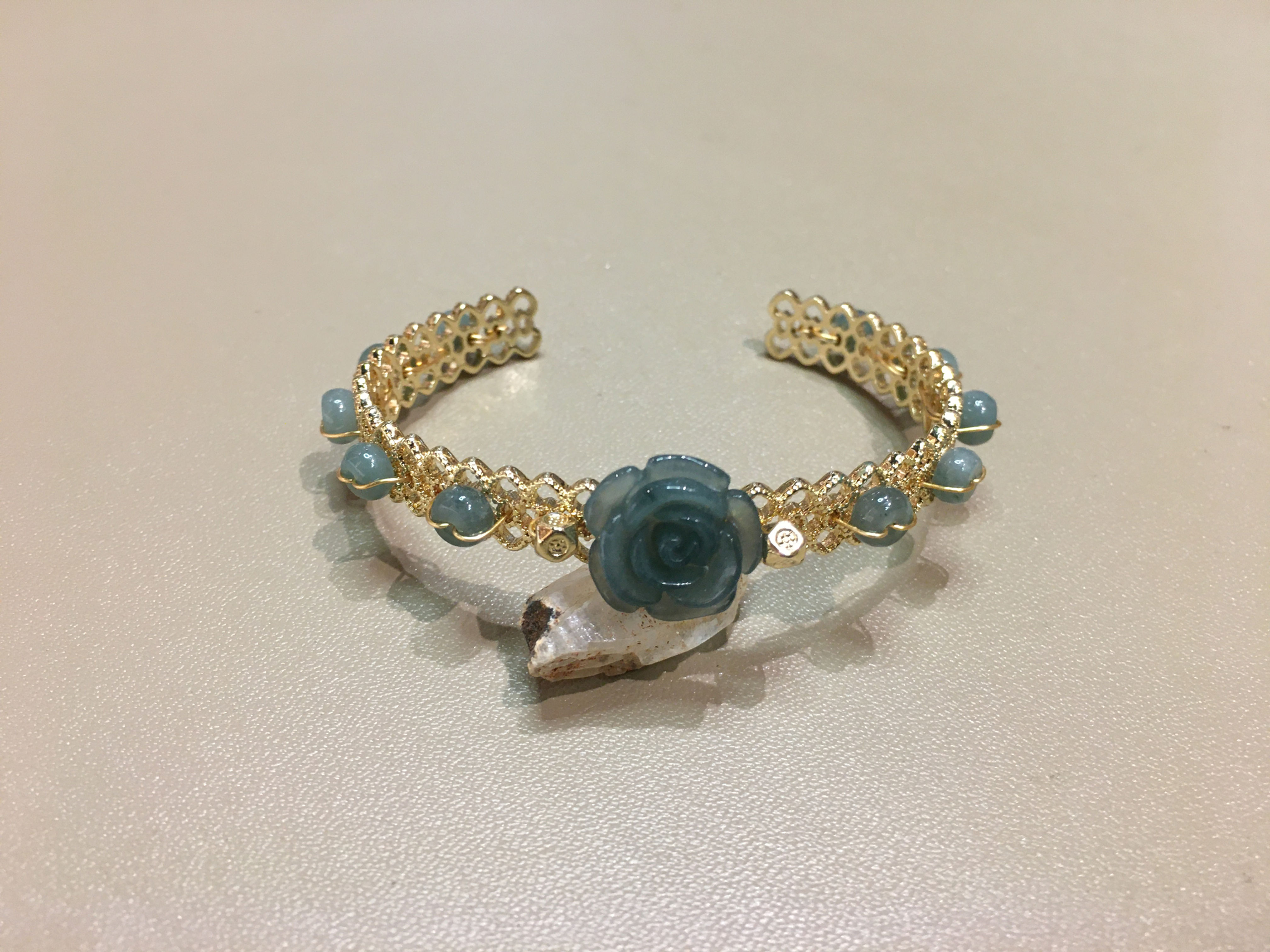 Jade In Flower Shape Copper Bangle