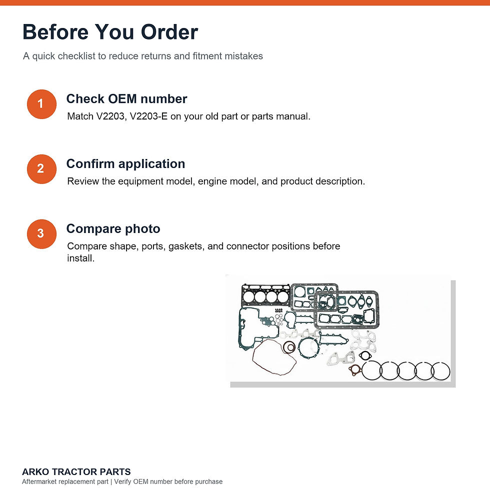Thumbnail: Kubota V2203 Full Engine Gasket Set Kit with 4 Piston Ring Sets (STD) 87mm 4 Cyl