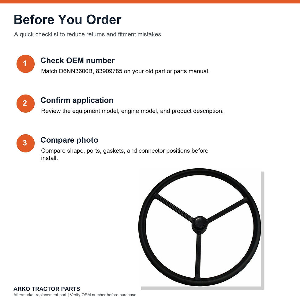 Thumbnail: D6NN3600B Splined Steering Wheel For Ford With Cap 2000 3000 4000 5000 7000 8390