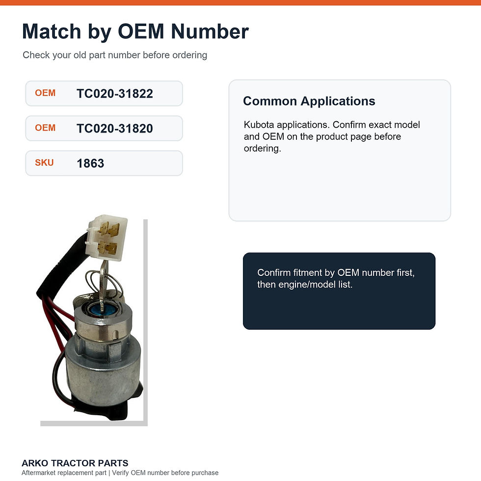 Thumbnail: Ignition Key Switch for Kubota TC020-31820 Starter Assembly