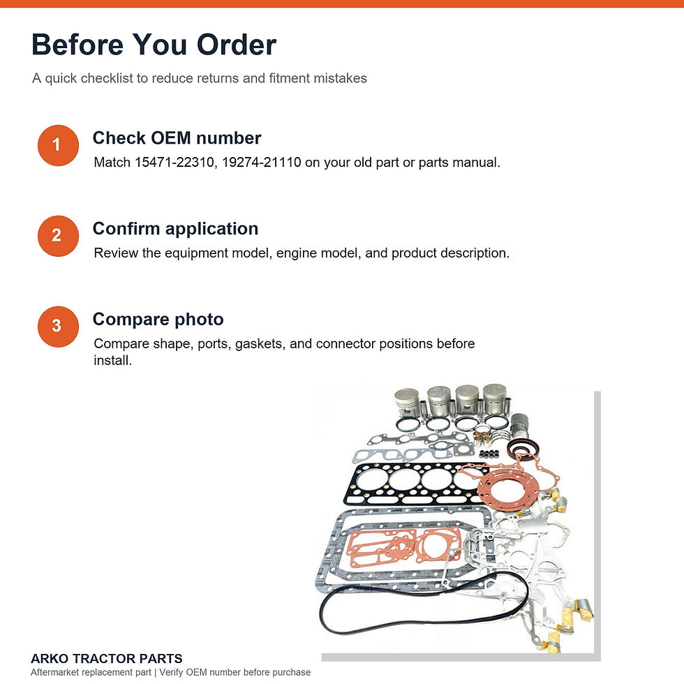 Thumbnail: Kubota V1902 Engine Overhaul Rebuild Kit STD