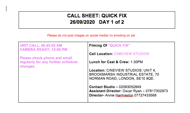 Call Sheets