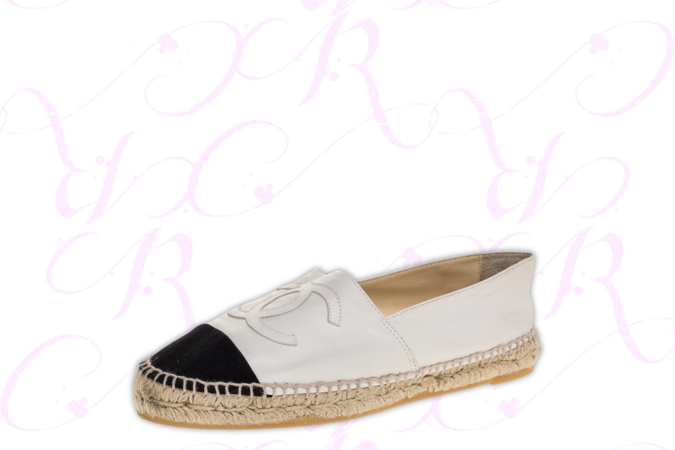 CHANEL Espadrillas Chanel in pelle bianca e tela nera CC  //PRODOTTI CON DIFETTO