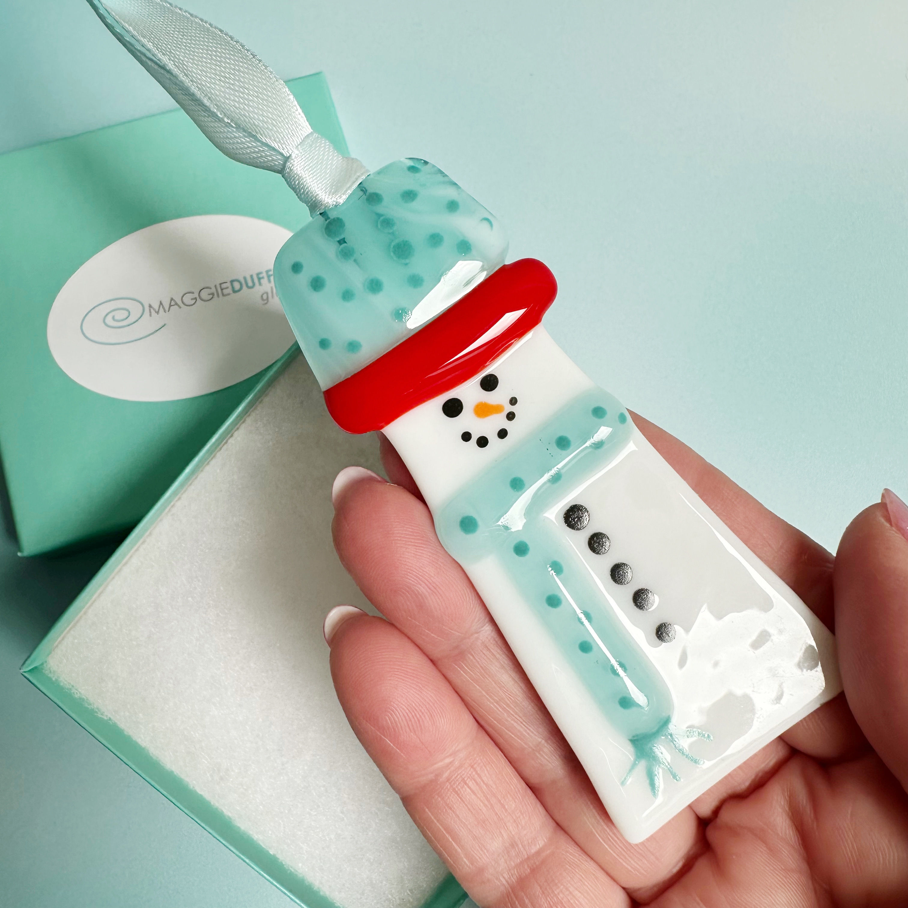 Fused Glass Snowman Aqua