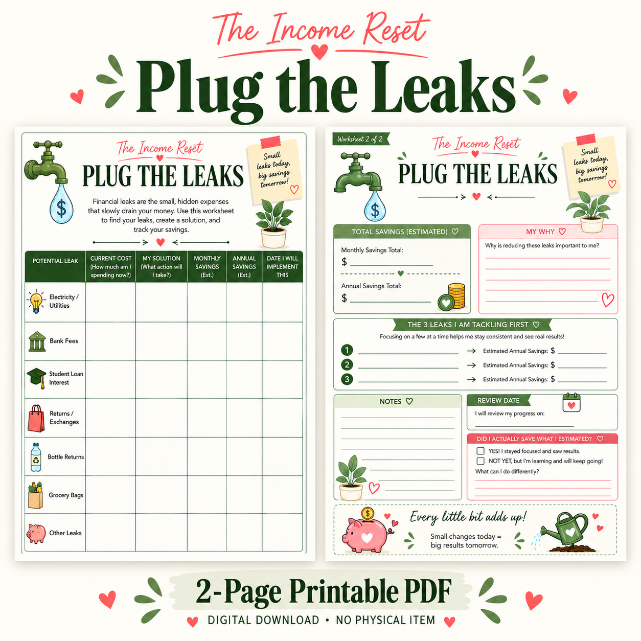 Plug the Leaks — 2-Page Printable Worksheet