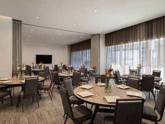 hotel meeting room with round tables