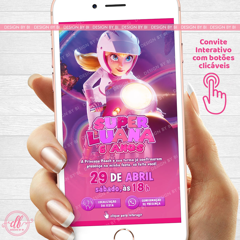 Convite Super Mario Princesa Peach Interativo Digital Virtual Whatsapp