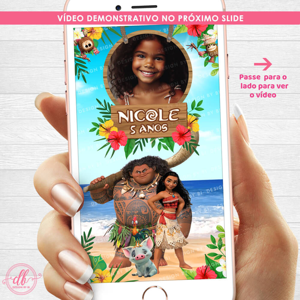 Convite Animado Moana em Vídeo Digital Virtual