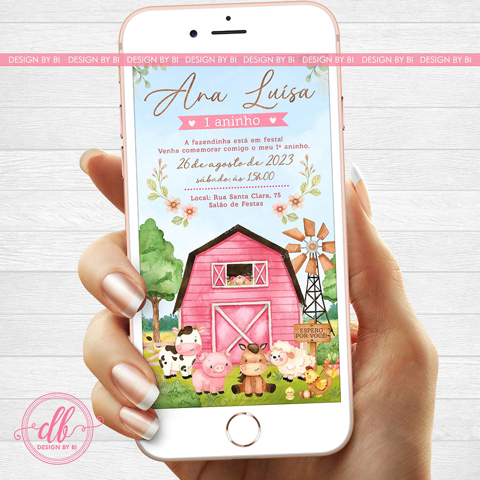 Convite Fazendinha Aquarela Menina Virtual Digital Whatsapp