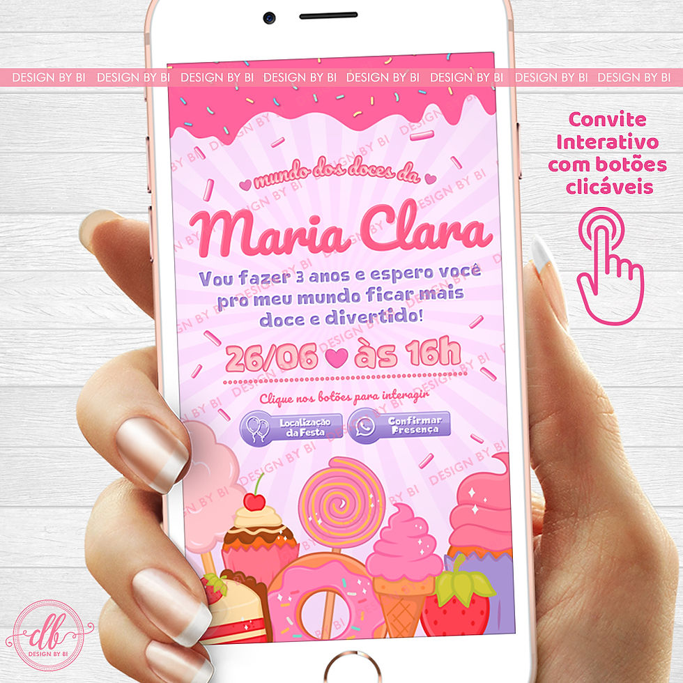 Convite Mundo Dos Doces Confeitaria Interativo Digital Virtual Whatsapp