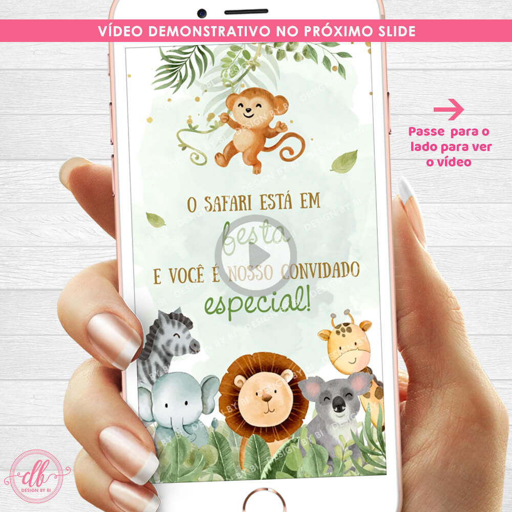 Convite Safari 1 ano Menino Animado em Vídeo Digital Virtual