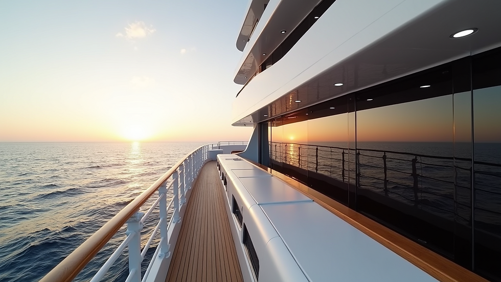 High angle view of luxury yacht deck with integrated smart systems